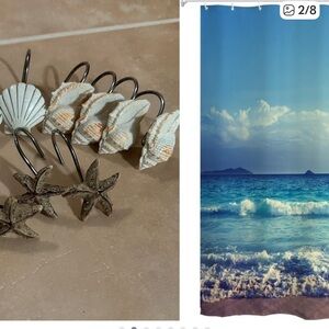 Seashell and Starfish Hook Set plus Shower Curtain
